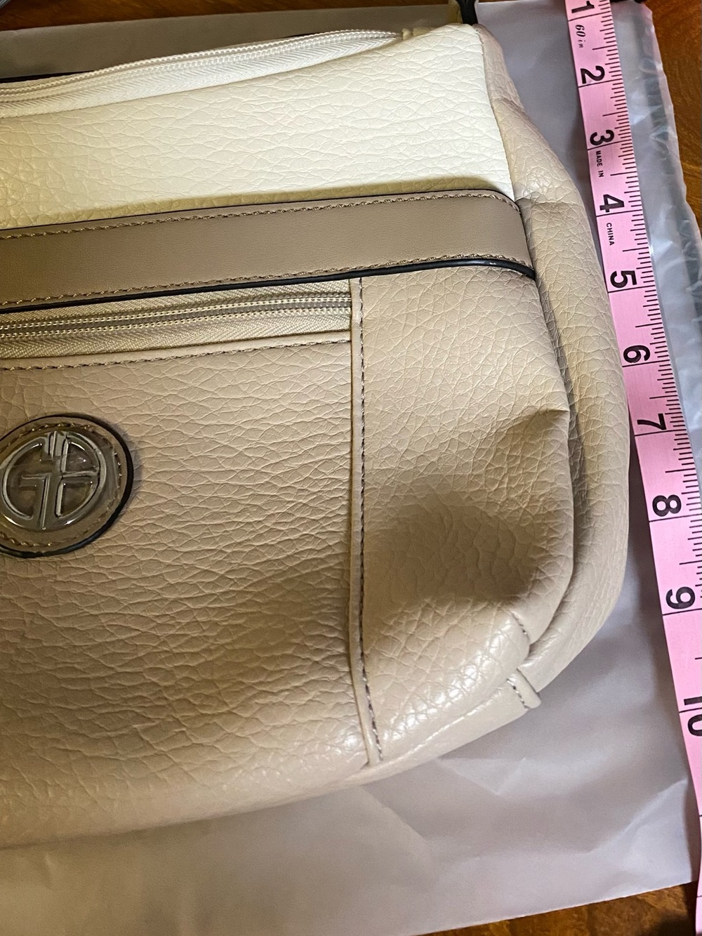 Giani Bernini Ivory Taupe Pebble Hobo Shoulder Bag Multi Pocket Purse - Picture 12 of 12